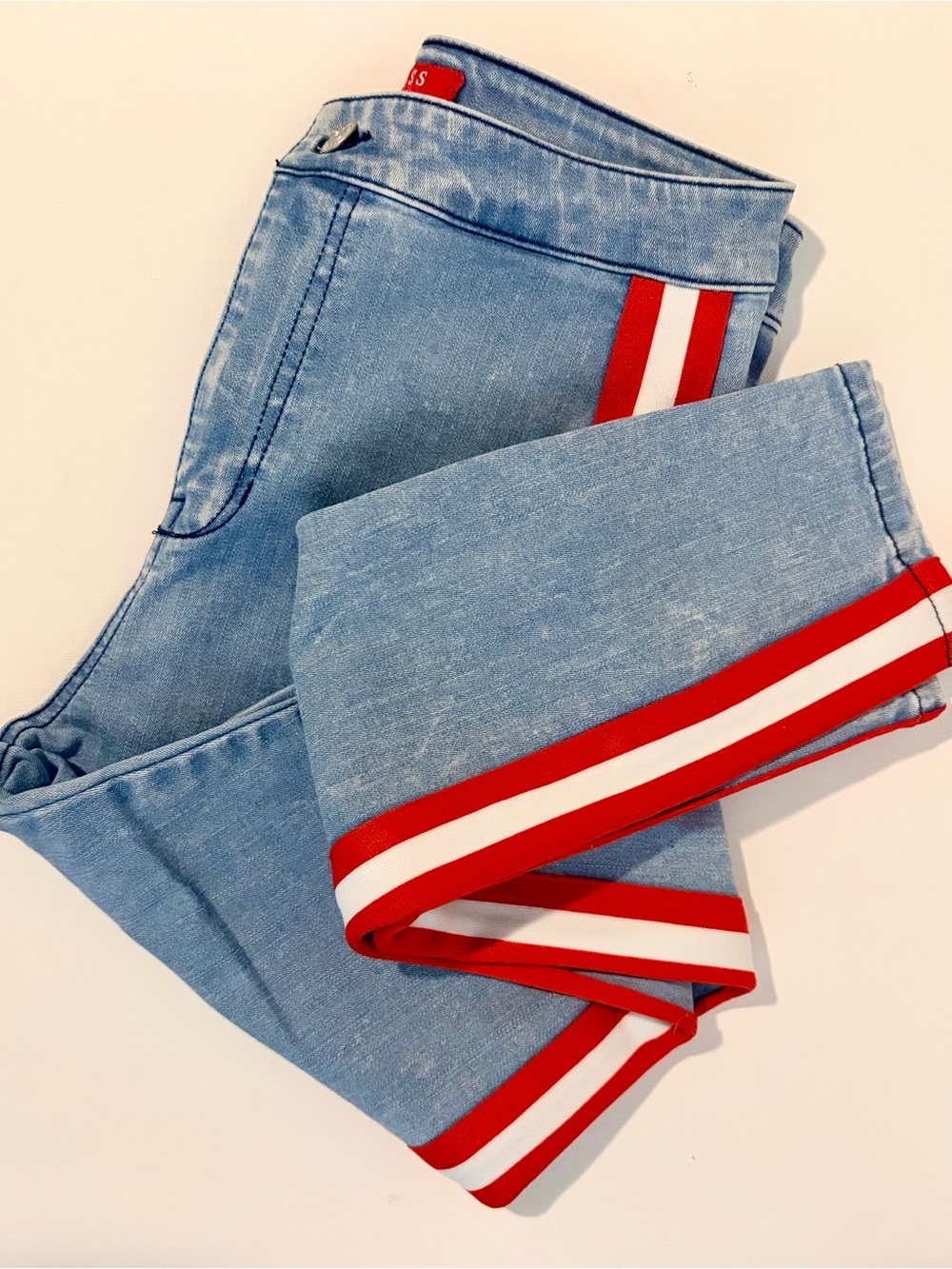 GUESS Light Blue Skinny Jeans with Red & White Side Stripes